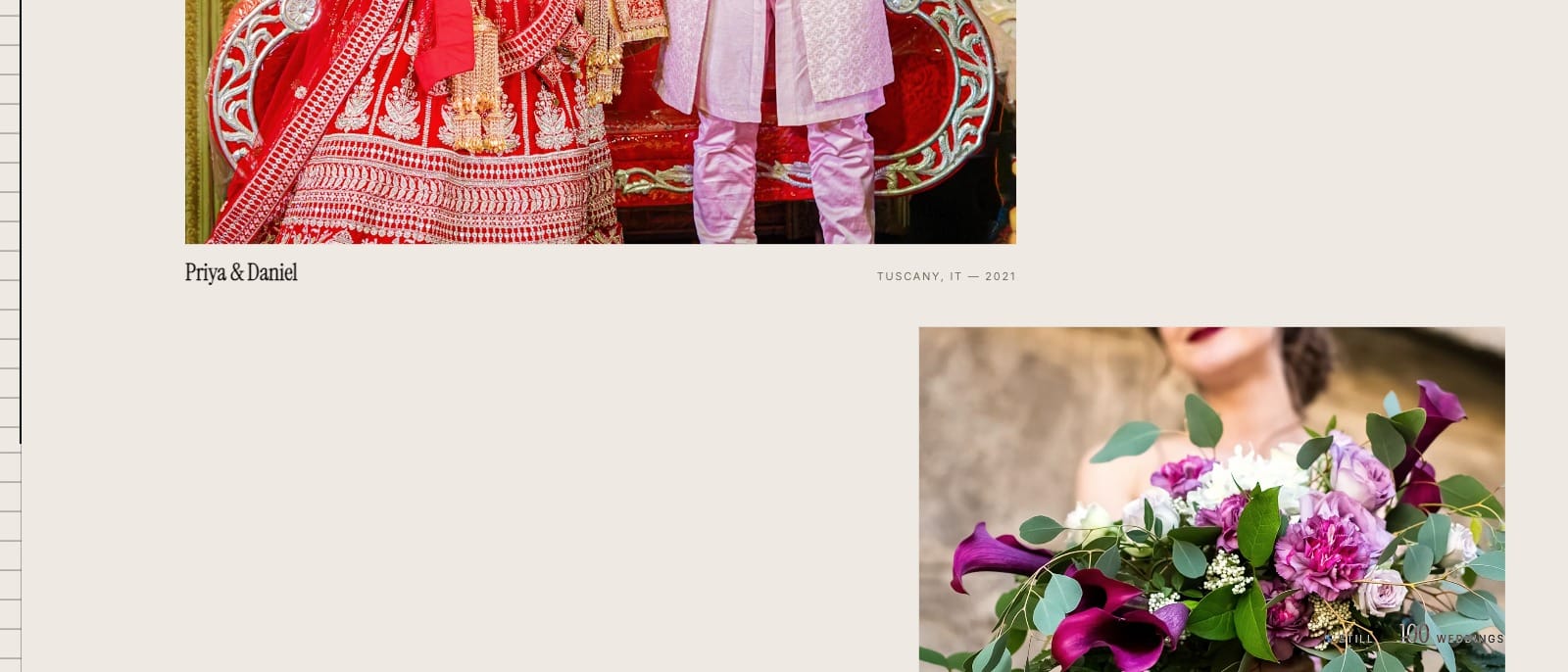 Two weddings on the ANANTA index, each with its place and year