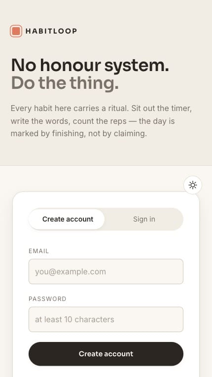 The HABITLOOP sign-in on a phone