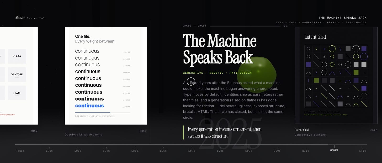 The final hall, The Machine Speaks Back, set in dark type