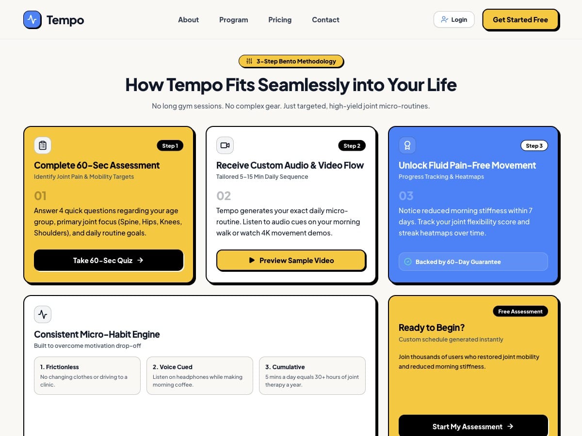 Tempo reviews laid out as named cards